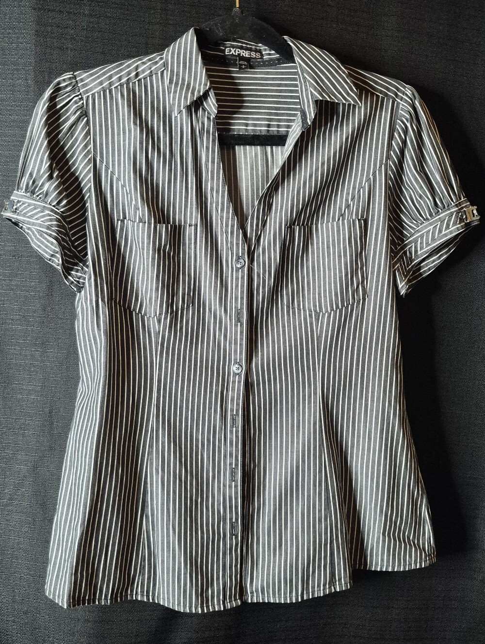Express Black and White Pinstriped Short-Sleeve Button-Down Shirt